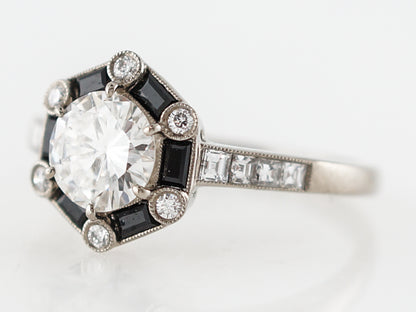 Onyx & Diamond Halo Engagement Ring in 18k White Gold