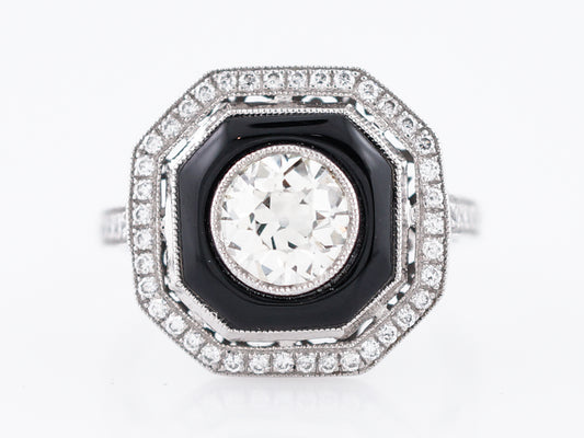 Right Hand Ring Modern .95 Old European Cut Diamond & Onyx in Platinum