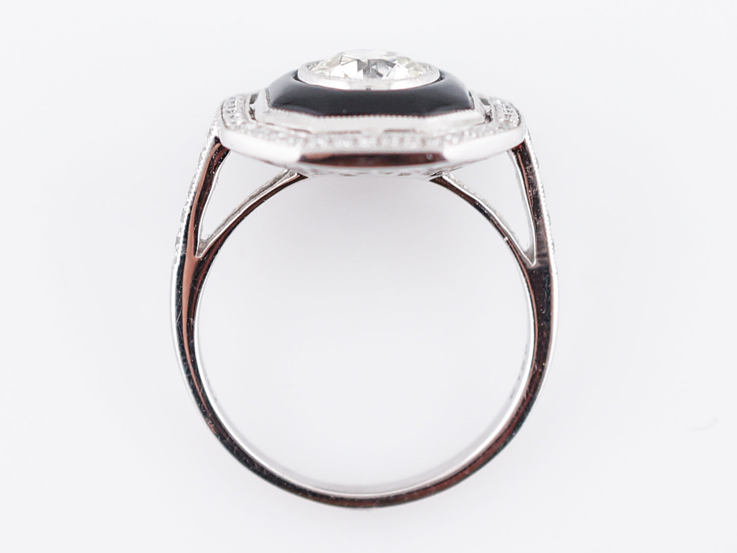 Right Hand Ring Modern .95 Old European Cut Diamond & Onyx in Platinum
