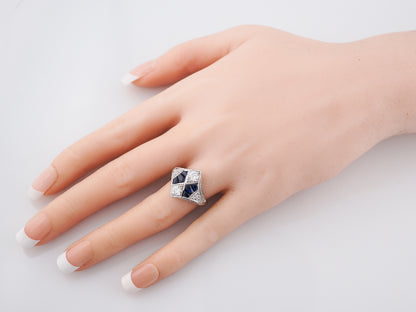 Right Hand Ring Modern 1.03 Round Brilliant Cut Diamonds & 2.86 French Cut Sapphire in Platinum