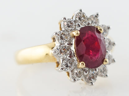 Right Hand Ring Modern 1.51 Oval Cut Ruby & .72 Round Brilliant Cut Diamond in 18k Yellow Gold