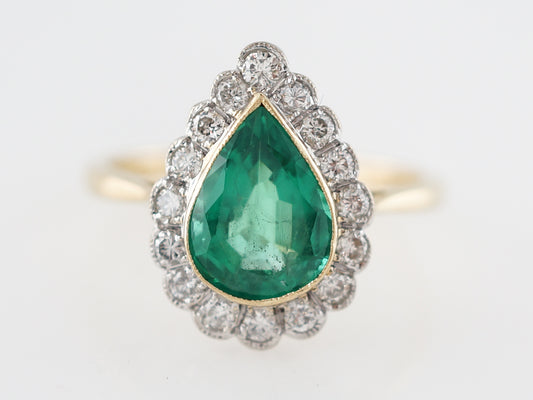 Right Hand Ring Modern 1.60 Pear Cut Emerald in 18k Yellow Gold & Platinum