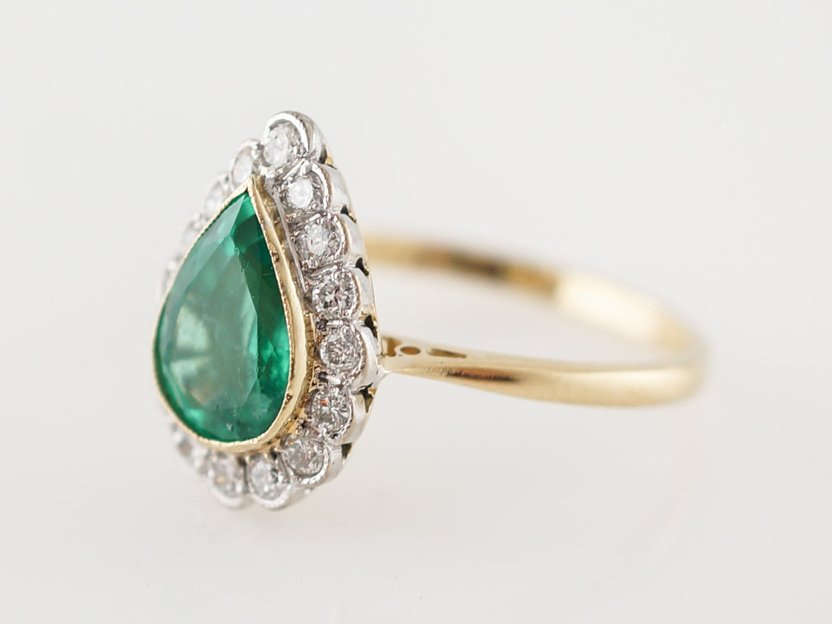 Right Hand Ring Modern 1.60 Pear Cut Emerald in 18k Yellow Gold & Platinum
