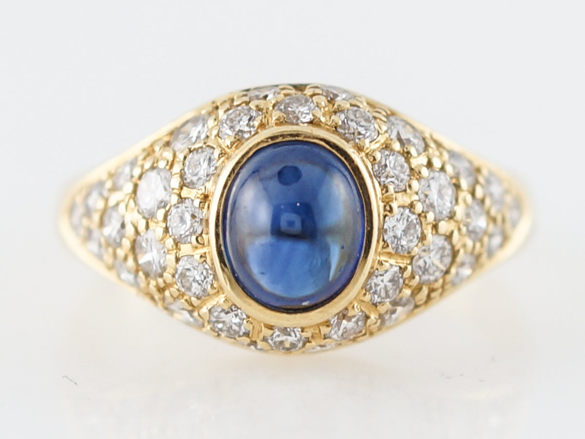 ***RTV11/23***Engagement Ring Modern 1.64 Cabochon Cut Sapphire in 18k Yellow Gold