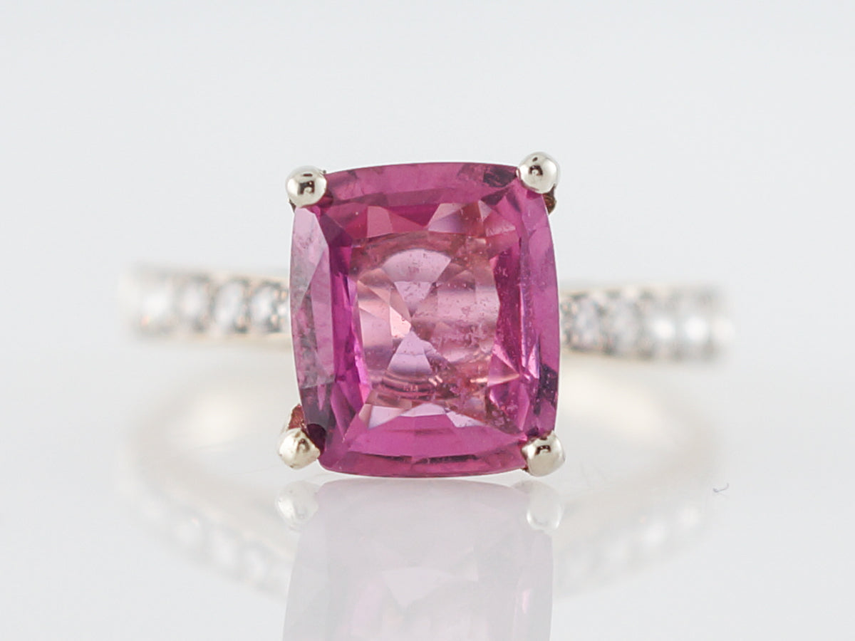 Right Hand Ring Modern 2.14 Cushion Cut Pink Spinel & .24 Round Brilliant Cut Diamonds in 18k Yellow Gold
