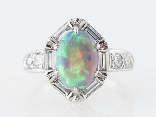 Right Hand Ring Modern 2.19 Cabochon Cut Opal in Platinum