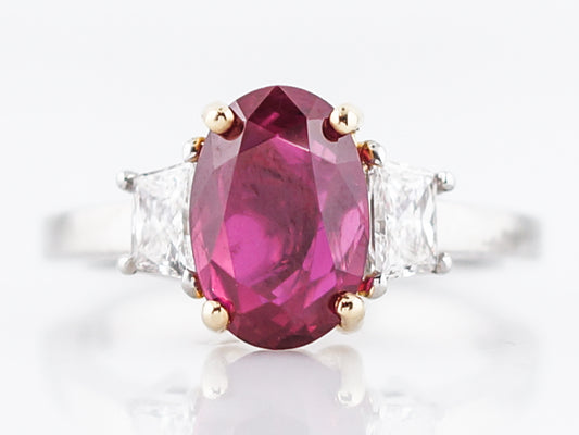 Right Hand Ring Modern 2.97 GIA Oval Cut Ruby in Platinum & 18K Yellow Gold