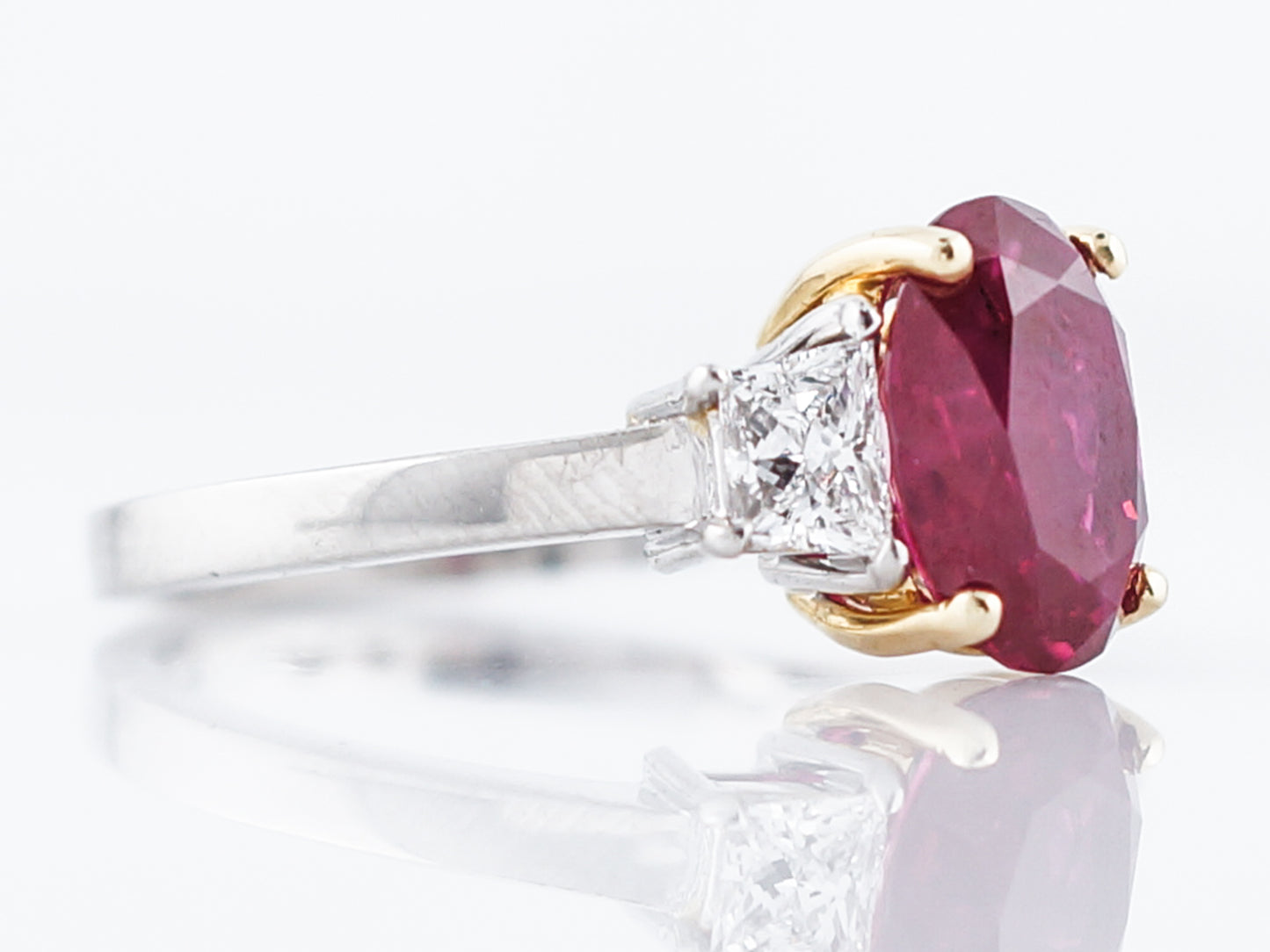 Right Hand Ring Modern 2.97 GIA Oval Cut Ruby in Platinum & 18K Yellow Gold