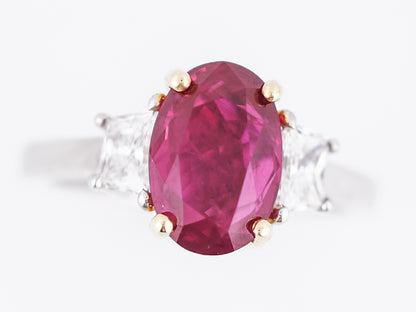 Right Hand Ring Modern 2.97 GIA Oval Cut Ruby in Platinum & 18K Yellow Gold