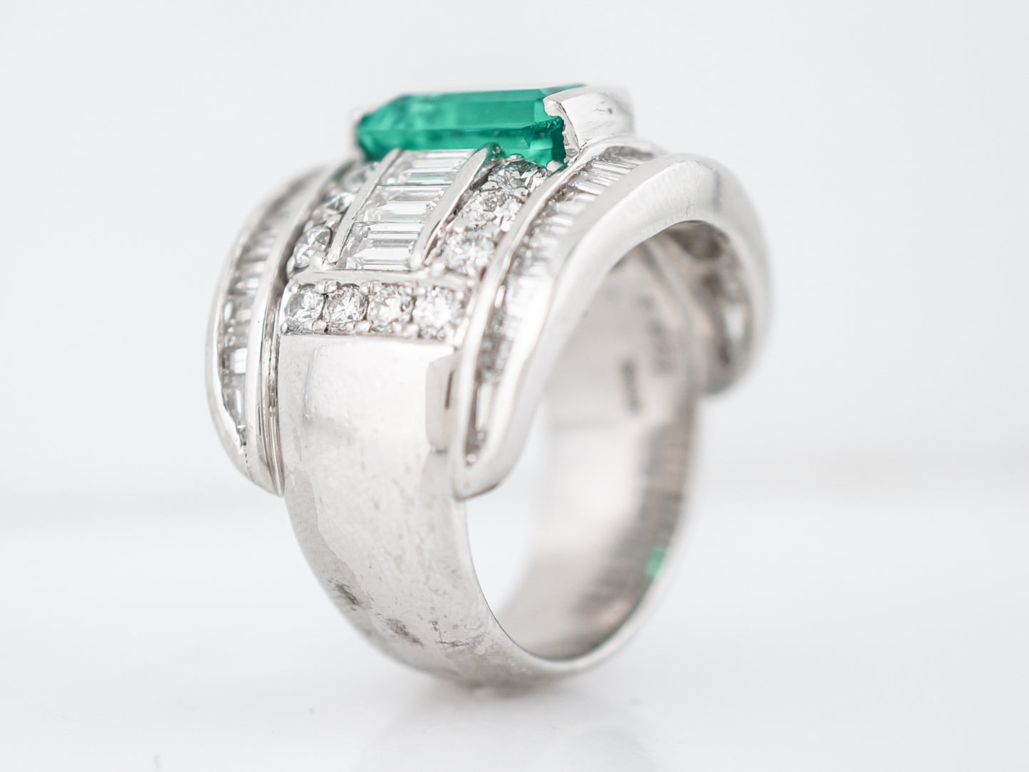 Right Hand Ring Modern GIA 3.08 Emerald Cut Emerald in Platinum