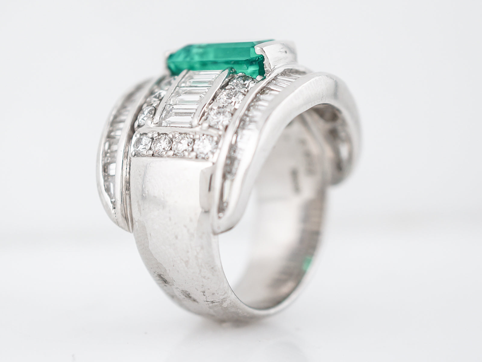 Right Hand Ring Modern GIA 3.08 Emerald Cut Emerald in Platinum