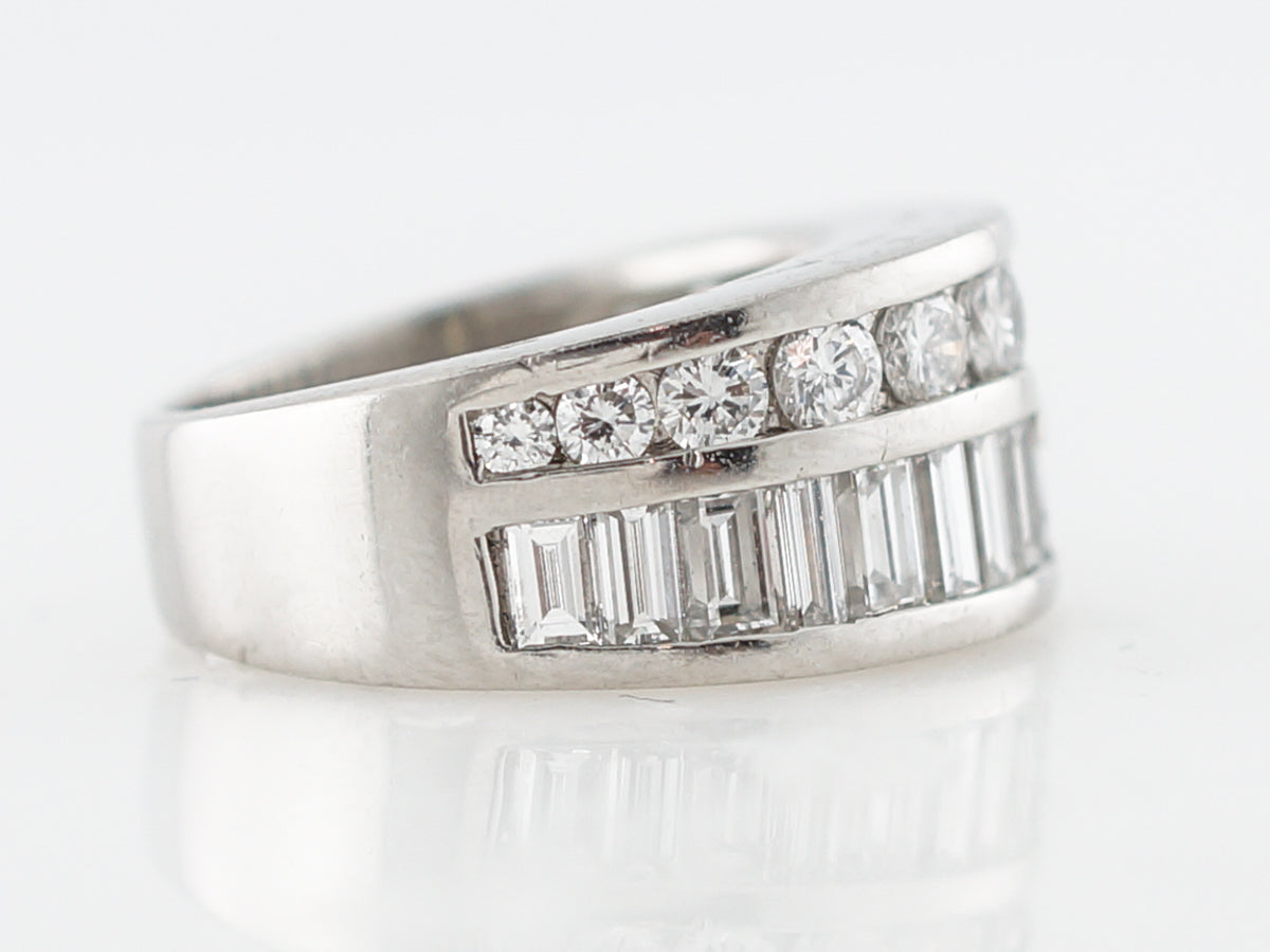 Right Hand Ring Modern 3.15 Round Brilliant & Baguette Cut Diamonds in Platinum