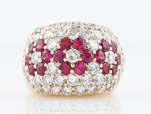 Right Hand Ring Modern 3.50 Round Brilliant Cut Diamonds & 2.88 Round Cut Rubies in 18k Yellow Gold