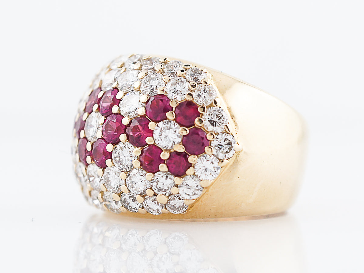 Right Hand Ring Modern 3.50 Round Brilliant Cut Diamonds & 2.88 Round Cut Rubies in 18k Yellow Gold
