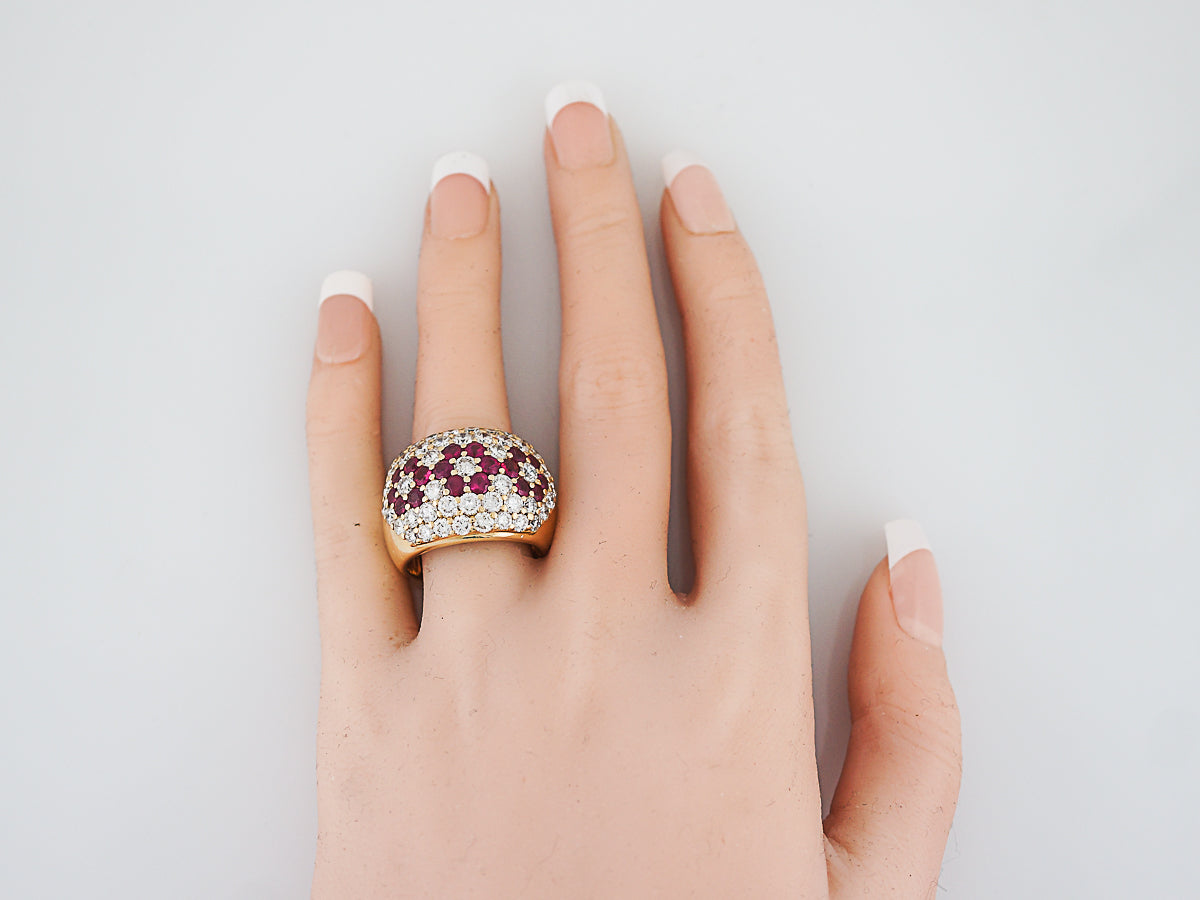 Right Hand Ring Modern 3.50 Round Brilliant Cut Diamonds & 2.88 Round Cut Rubies in 18k Yellow Gold