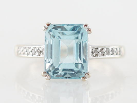 Right Hand Ring Modern 3.63 Emerald Cut Aquamarine in 18k White Gold