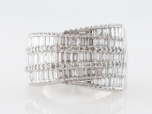Right Hand Ring Modern 3.68 Baguette Cut Diamonds in 14k White Gold