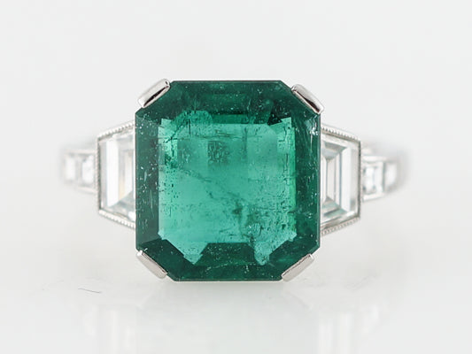Right Hand Ring Modern 4.24 Square Step Cut Emerald in Platinum