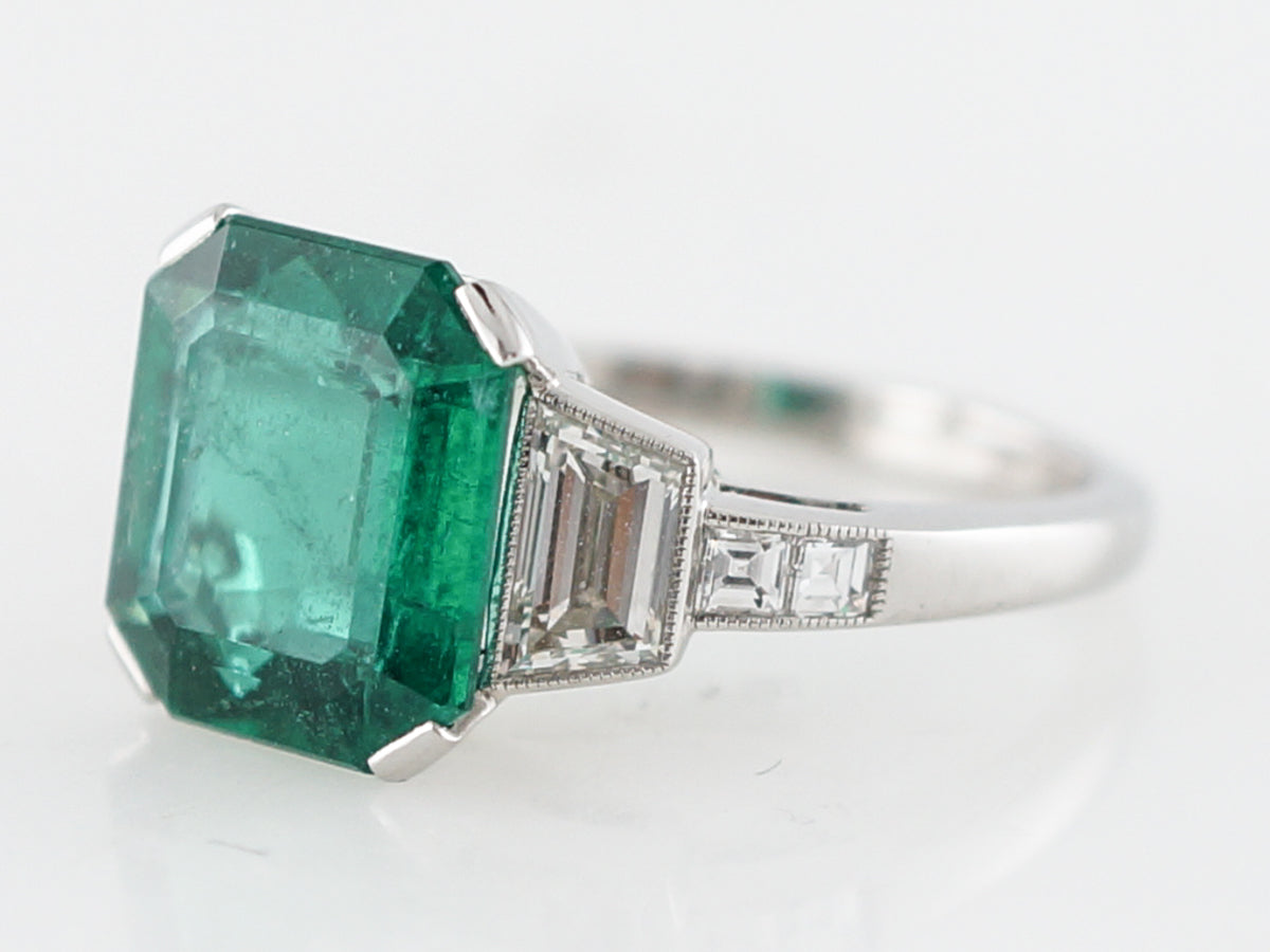 Right Hand Ring Modern 4.24 Square Step Cut Emerald in Platinum
