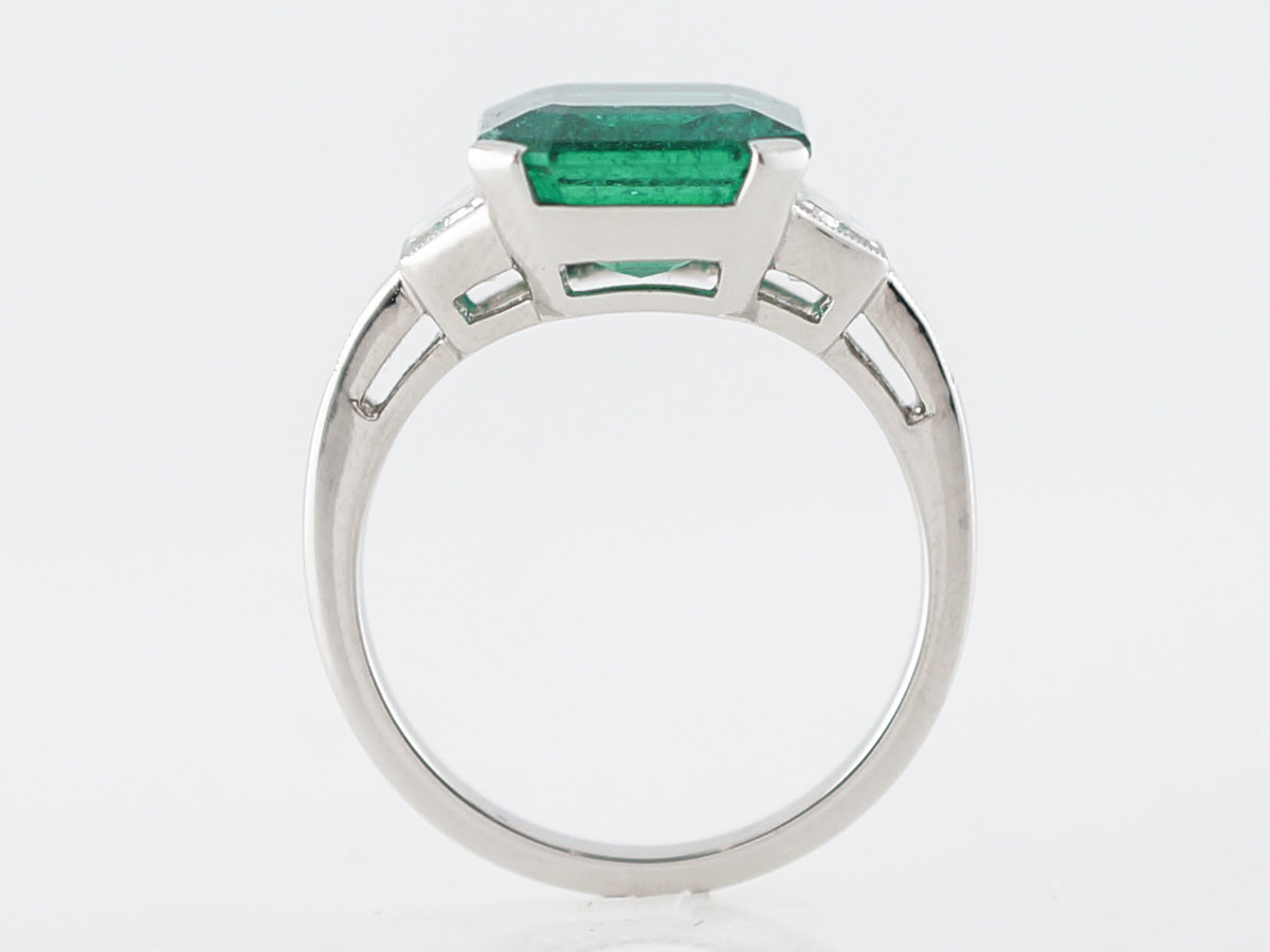 Right Hand Ring Modern 4.24 Square Step Cut Emerald in Platinum