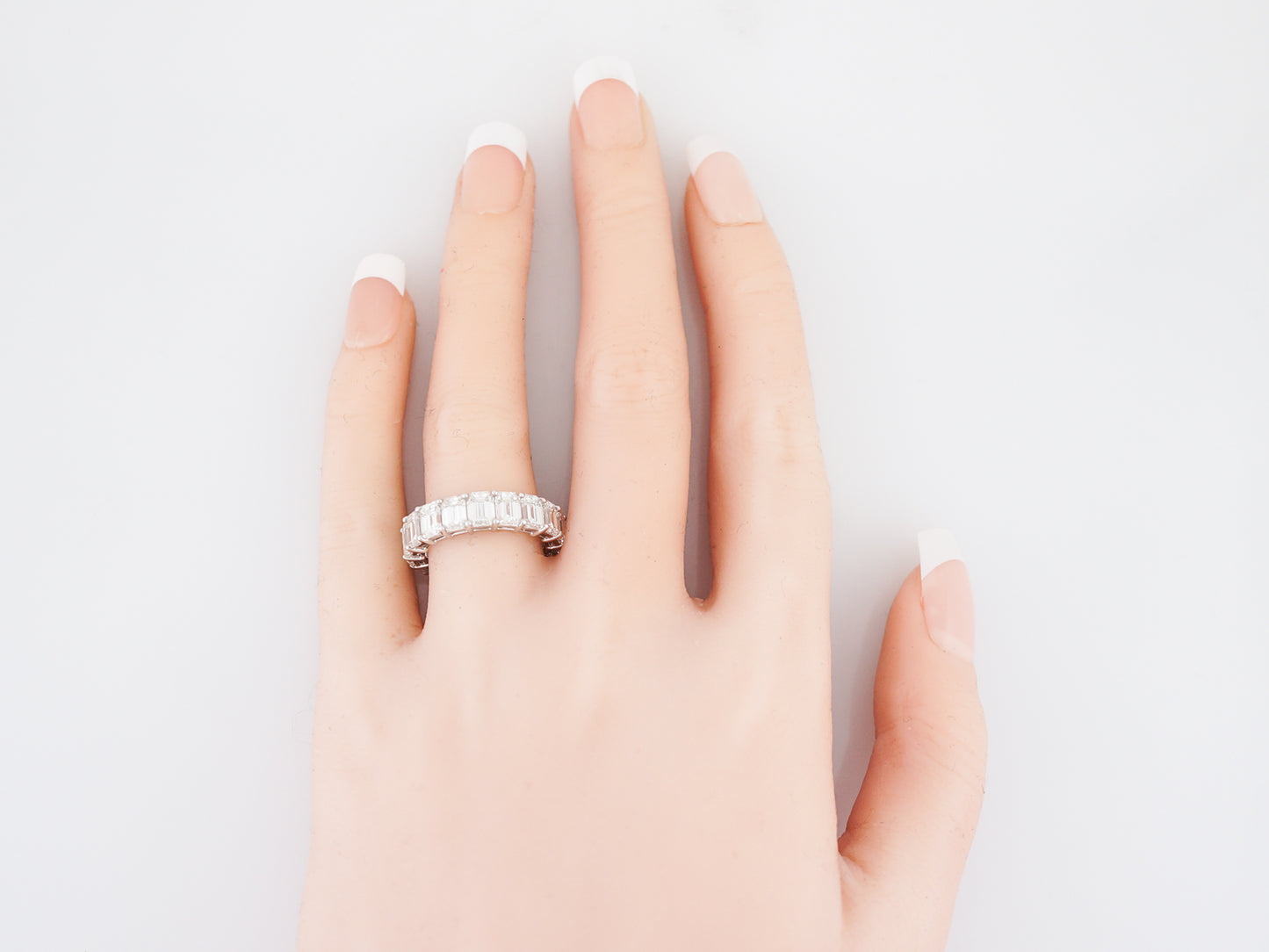 Right Hand Ring Modern 7.56 Emerald Cut Diamonds in Platinum