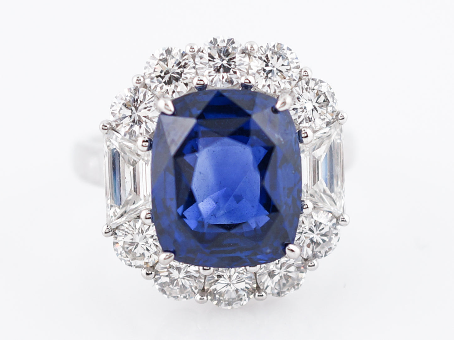 Engagement Ring Modern 7.62 Cushion Cut Sapphire & 2.15 Diamonds in Platinum