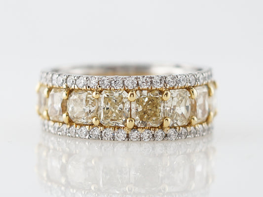 Right Hand Ring Modern 9.02 Radiant Cut Fancy Yellow Diamonds in Platinum & 18k Yellow Gold