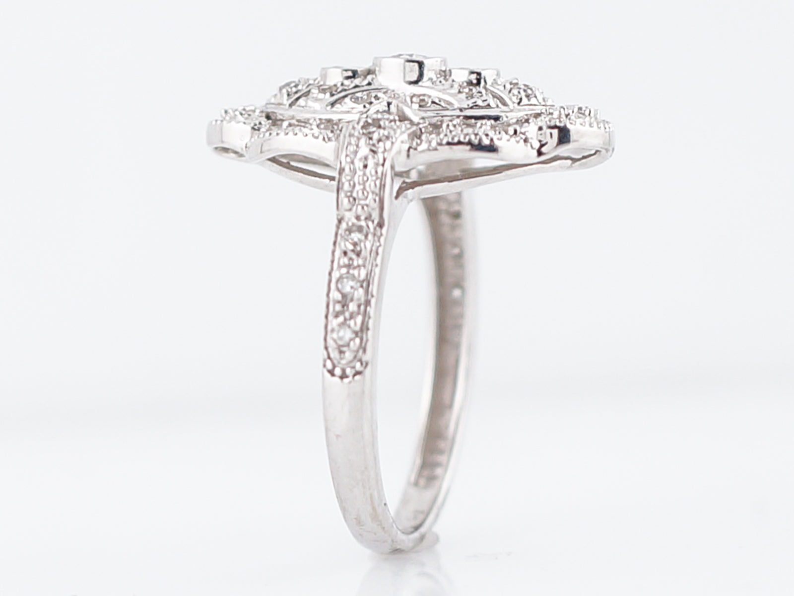 Right Hand Ring Modern Art Deco Style .50 Round Brilliant & Single Cut Diamonds in 14k White Gold