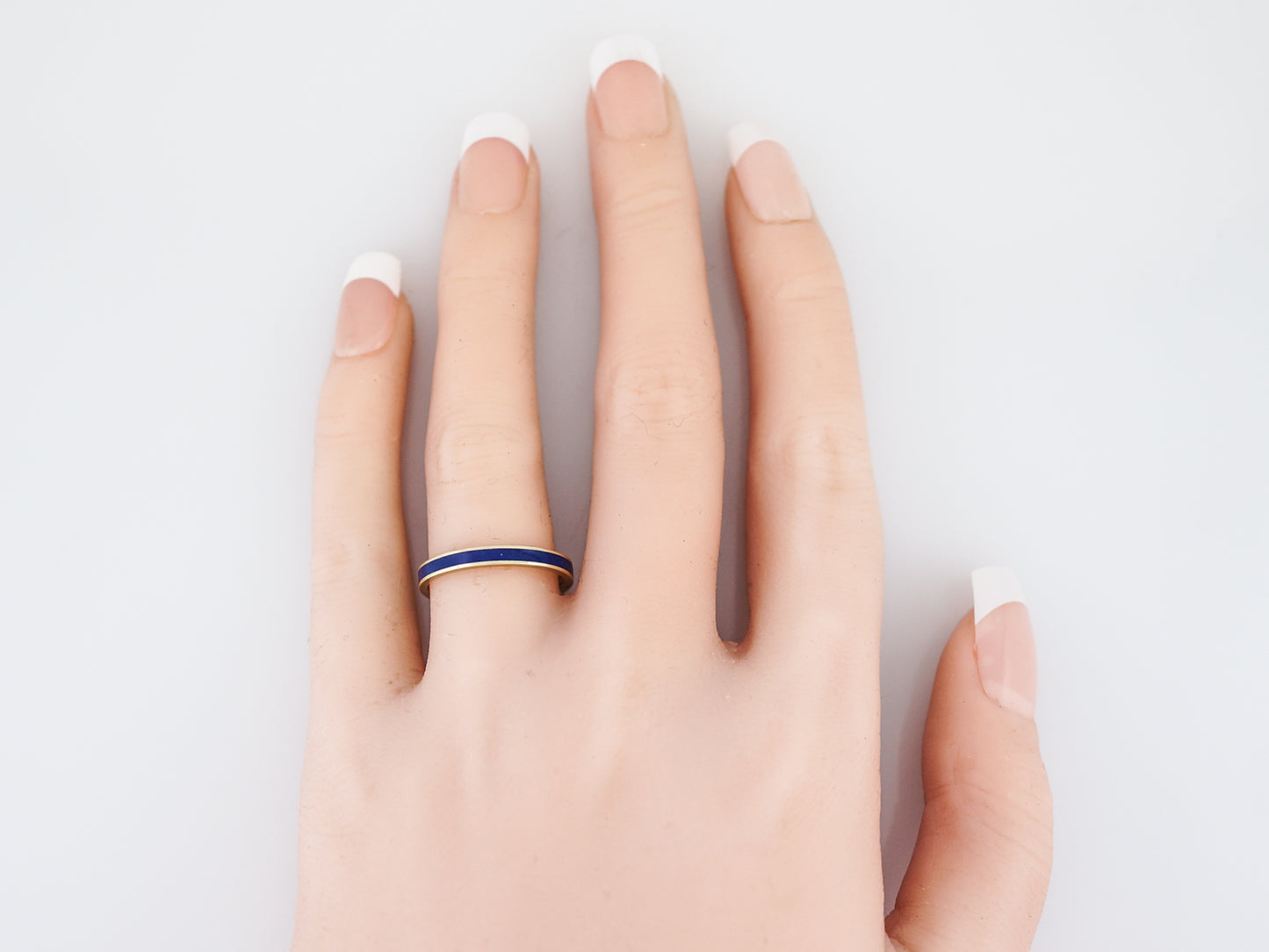Right Hand Ring Modern Blue Enamel in 14k Yellow Gold