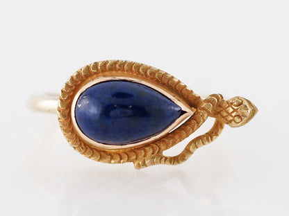 Right Hand Ring Victorian Cabochon Cut Lapis in 14k Yellow Gold