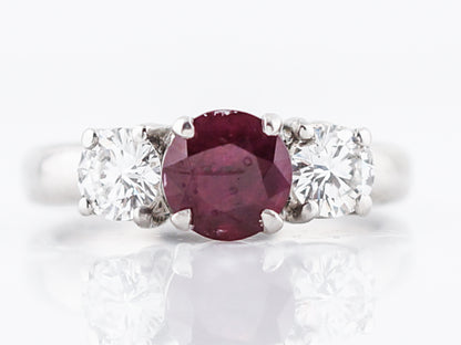 Ruby & Diamond Three Stone Engagement Ring in Platinum