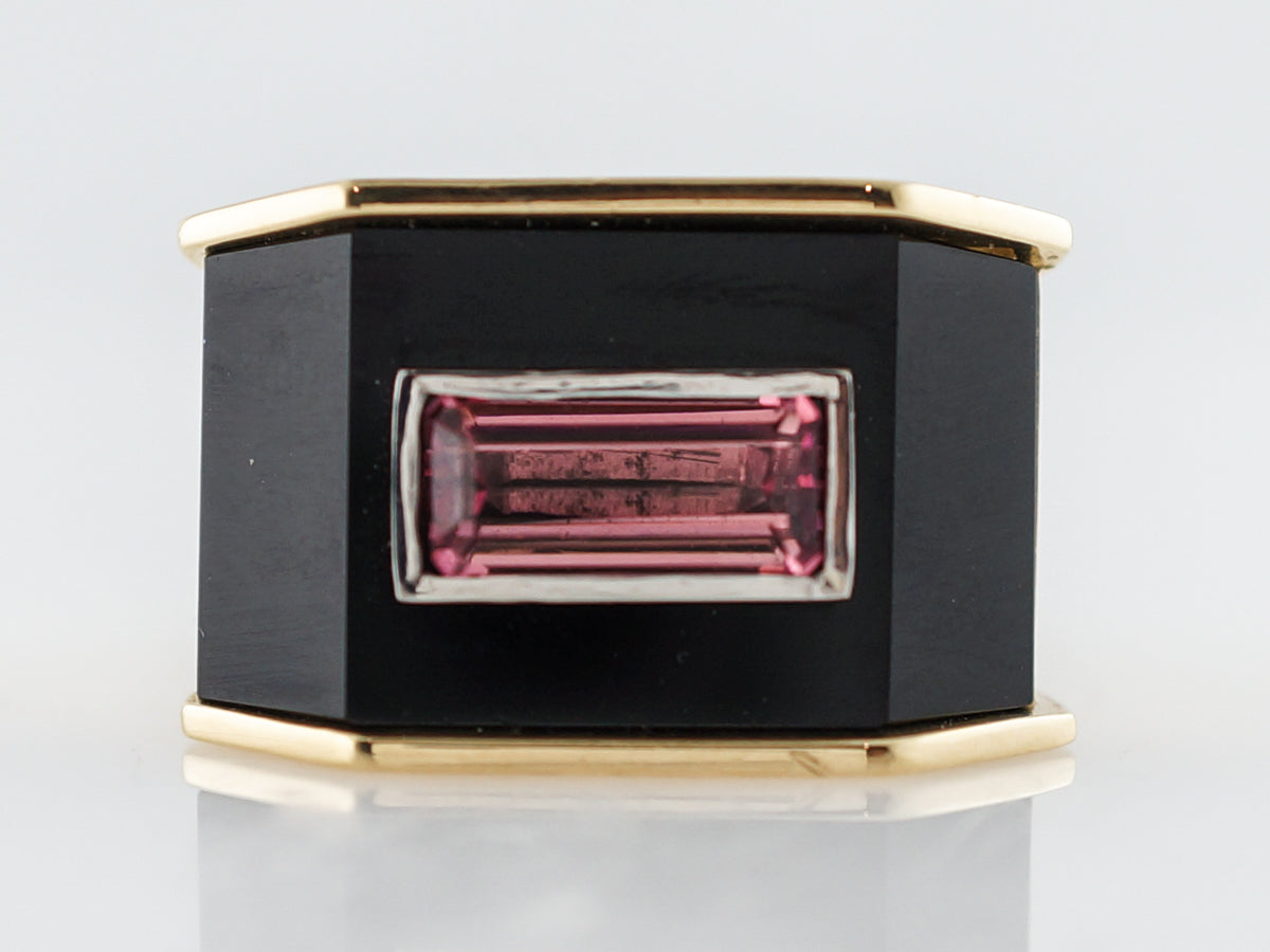 ***RTV11/23***Right Hand Ring Modern 2.08 Emerald Cut Pink Tourmaline in 18k Yellow Gold
