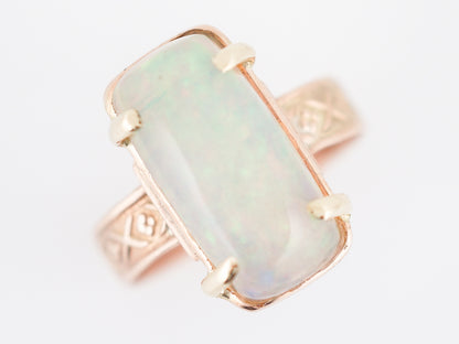 Vintage Right Hand Ring Retro 3.26 Cabochon Cut Opal in 14k Rose Gold