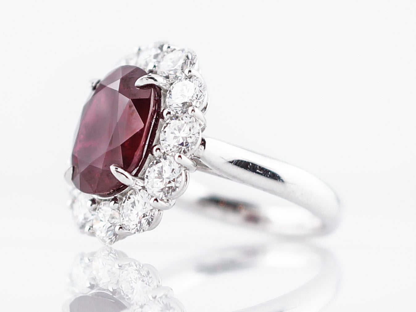 Right Hand Ring Modern 5.28 Oval Center Ruby in Platinum
