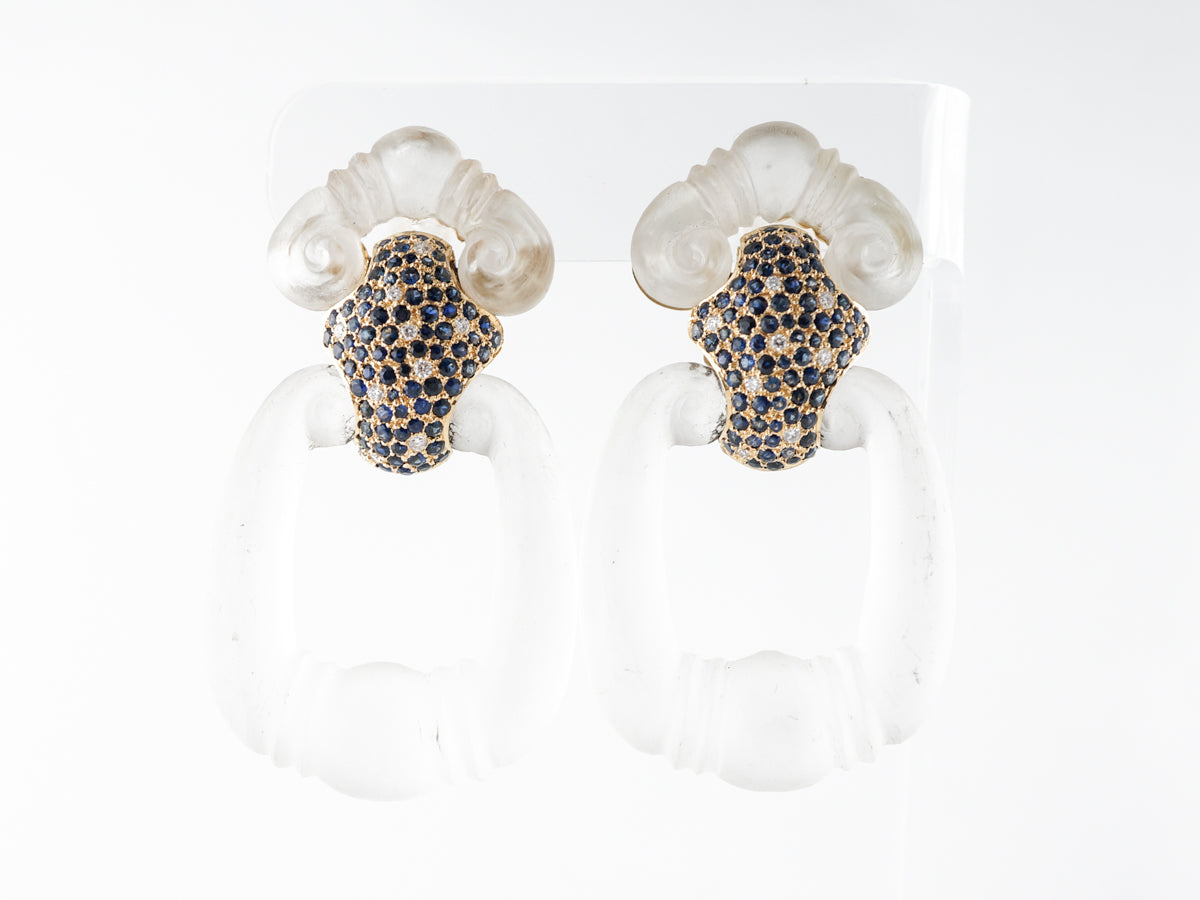 Rock Crystal w/ Diamond & Sapphire Earrings 18k