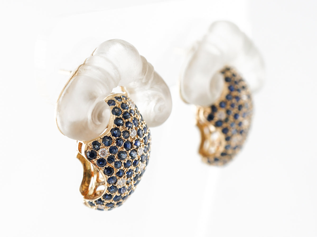 Rock Crystal w/ Diamond & Sapphire Earrings 18k