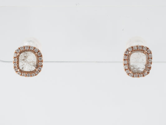 Rose Cut Diamond Halo Earrings in Rose Gold