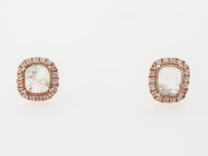 Rose Cut Diamond Halo Earrings in Rose Gold