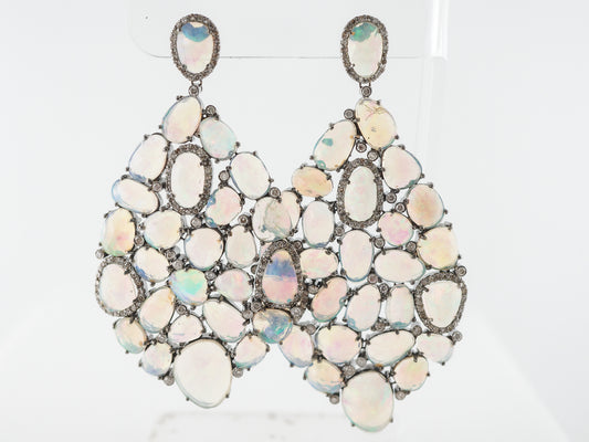 Opal & Diamond Earrings in Sterling Silver & Yellow Gold