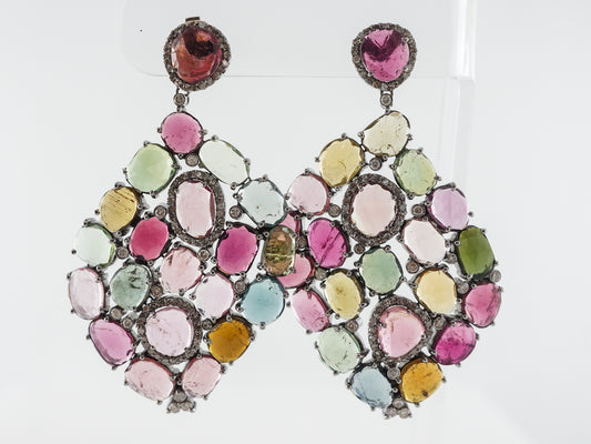 Colorful Earrings w/ Tourmaline & Diamonds in Sterling Silver