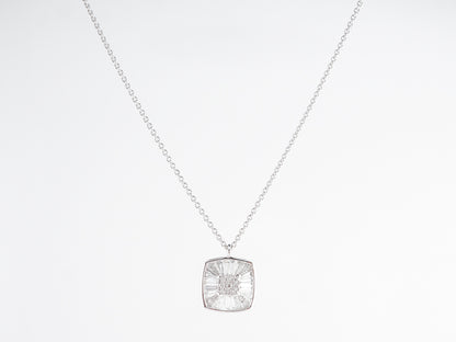 Round & Baguette Diamond Pendant Necklace in 18K White Gold