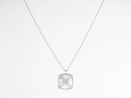 Round & Baguette Diamond Pendant Necklace in 18K White Gold