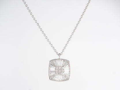 Round & Baguette Diamond Pendant Necklace in 18K White Gold