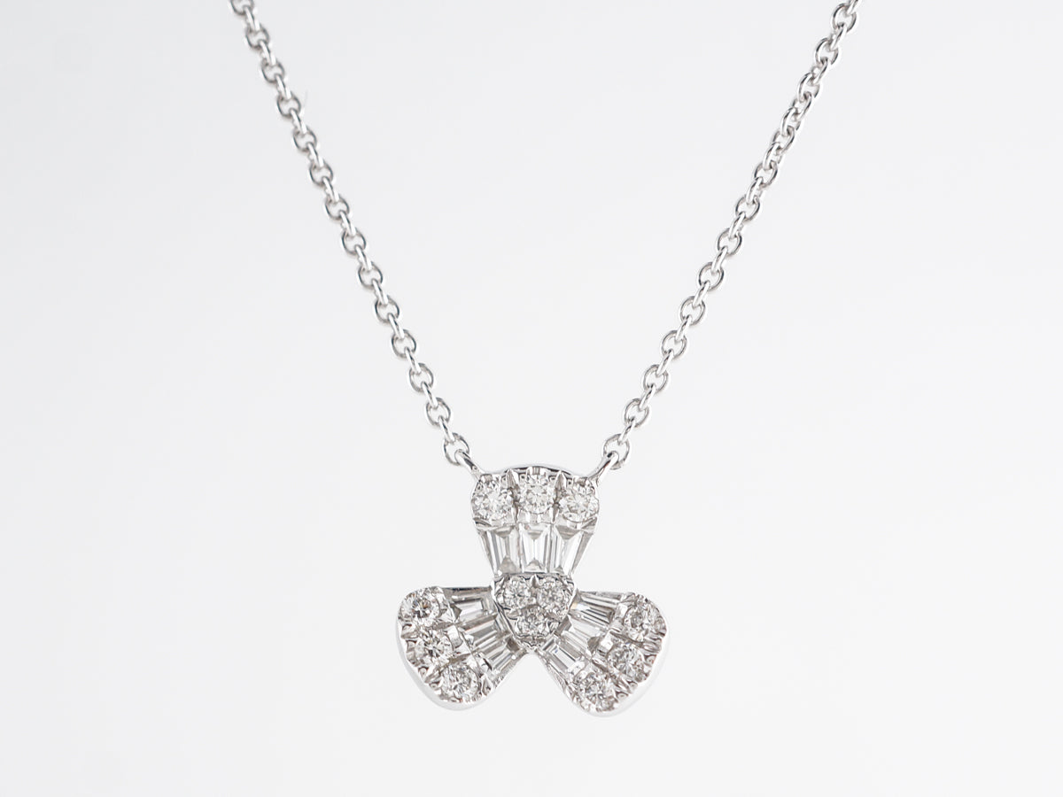 Diamond Flower Pendant Necklace in 18K White Gold