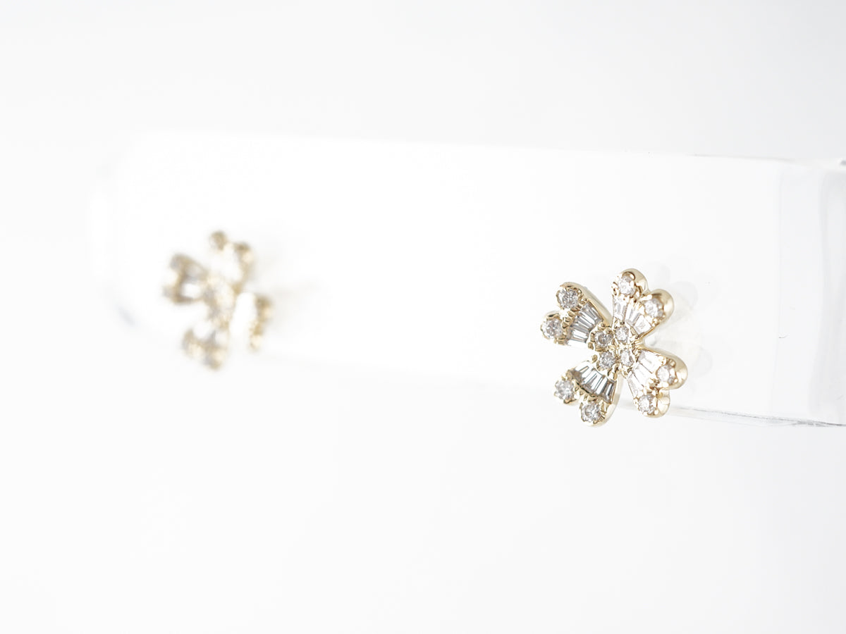 Diamond Floral Earrings in 14k Yellow Gold