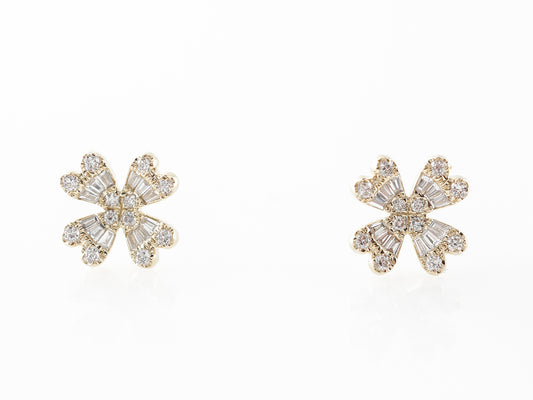 Diamond Floral Earrings in 14k Yellow Gold