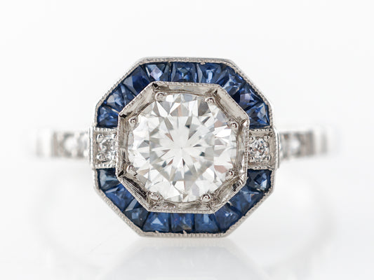 Diamond & Sapphire Halo Engagement Ring Platinum