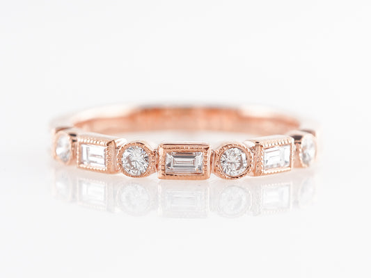 Round & Baguette Diamond Wedding Band in Rose Gold