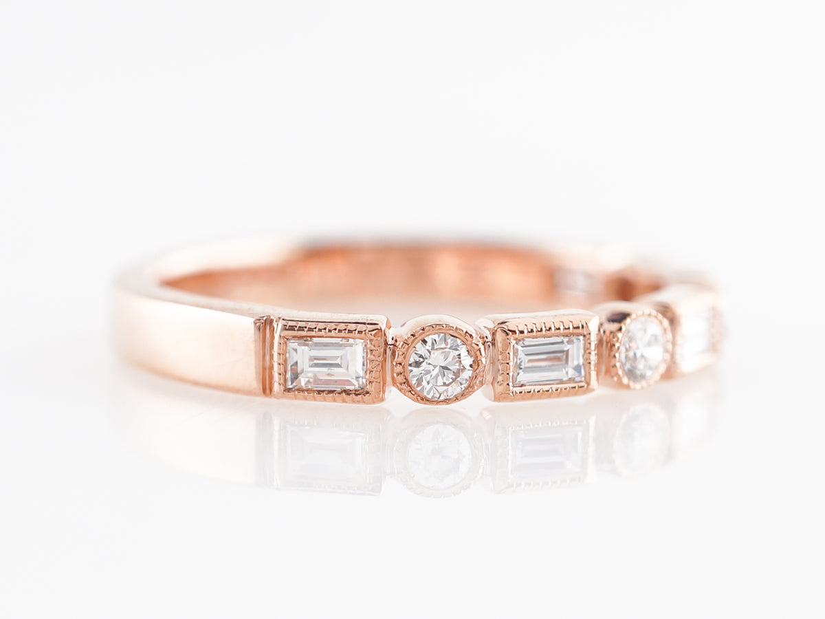 Round & Baguette Diamond Wedding Band in Rose Gold