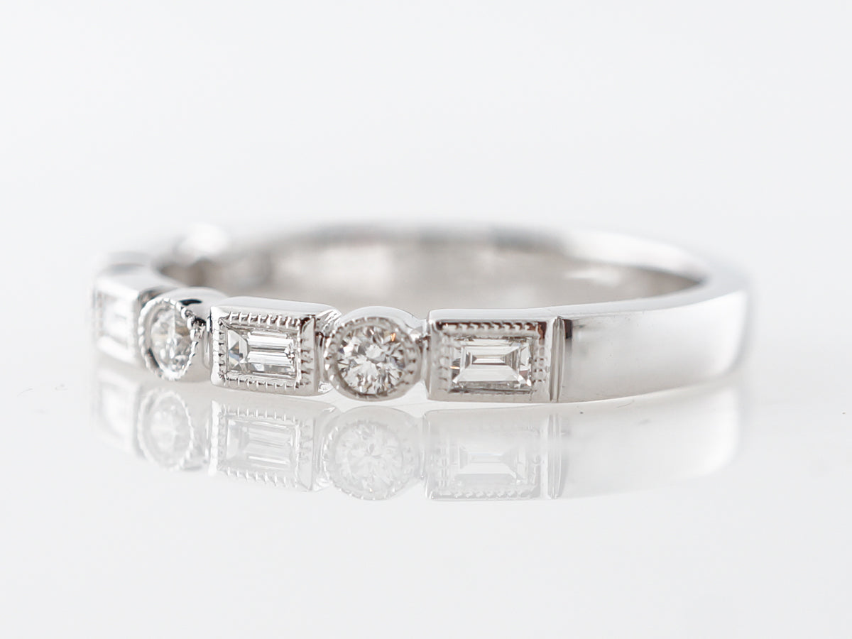 Round & Baguette Cut Diamond Wedding Band in 14k White Gold